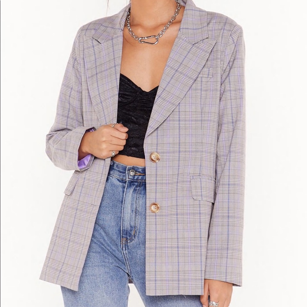 Nasty Gal The Morning After check oversized blazer